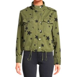 Indigo Saints 100% Cotton Utility Jacket in Olive Green with Black Stars